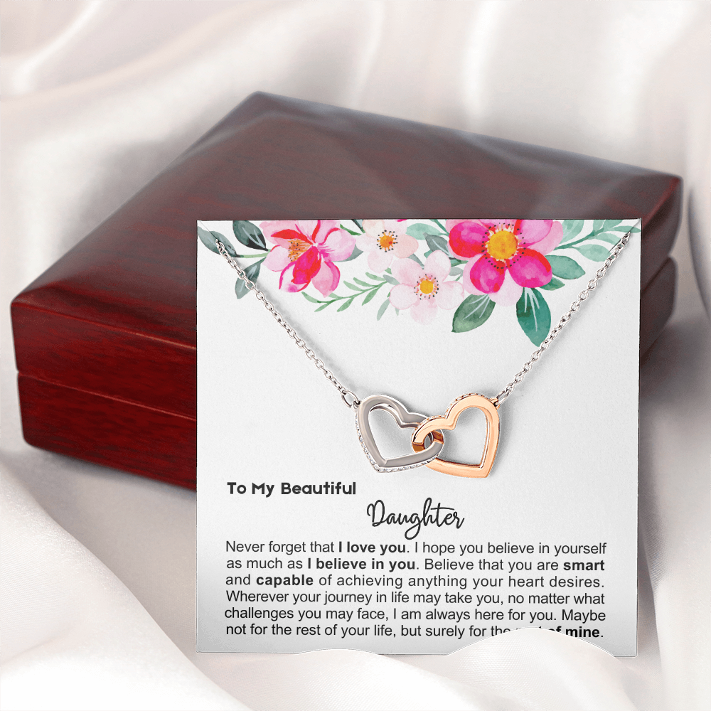 To My Daughter - Linked Hearts Necklace - Always Here For You Message Card Gift