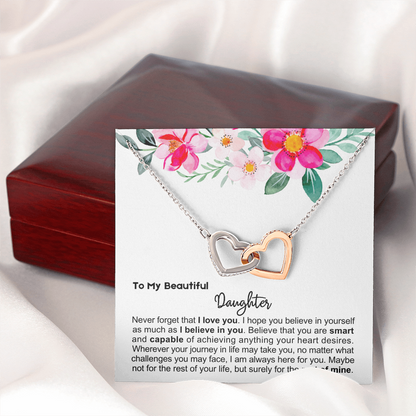 To My Daughter - Linked Hearts Necklace - Always Here For You Message Card Gift