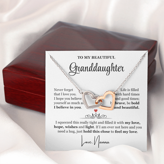 To My Granddaughter - Linked Hearts Necklace - Be Bold and Beautiful Message Card Gift