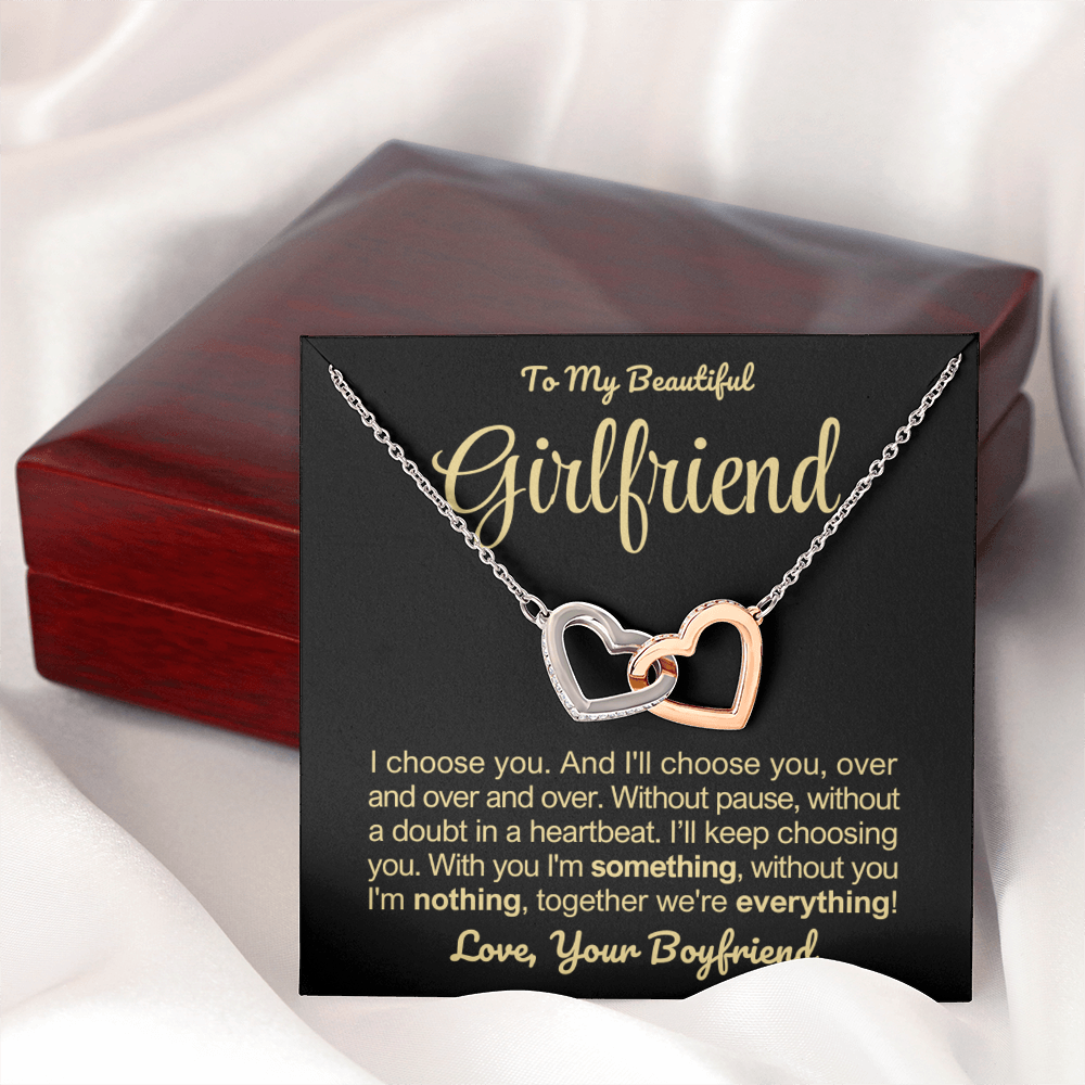 To My Girlfriend - Linked Hearts Necklace - I Choose You Message Card Gift