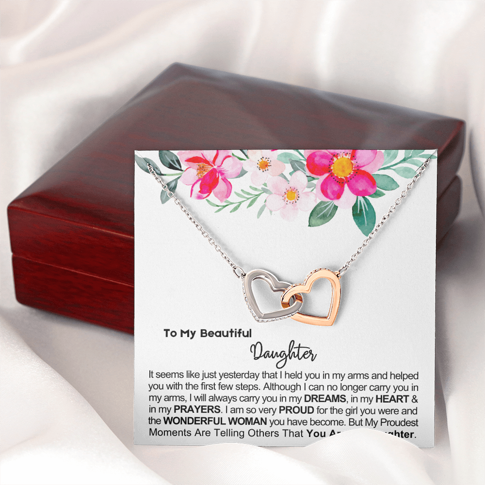 To My Daughter - Linked Hearts Necklace - Proud of You Message Card Gift