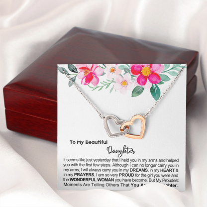 To My Daughter - Linked Hearts Necklace - Proud of You Message Card Gift