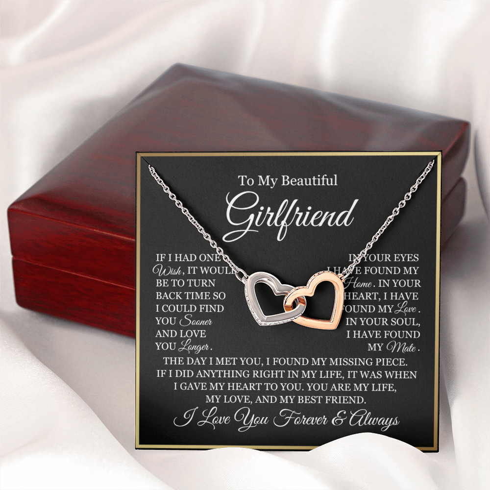 To My Girlfriend - Linked Hearts Necklace - You Are My Life Message Card Gift