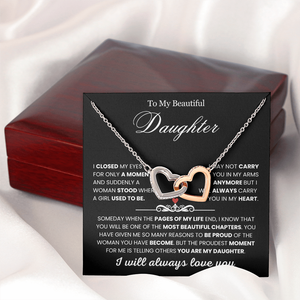 To My Daughter - Linked Hearts Necklace - You Are Never Alone Message Card Gift