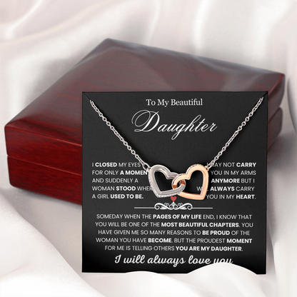 To My Daughter - Linked Hearts Necklace - You Are Never Alone Message Card Gift