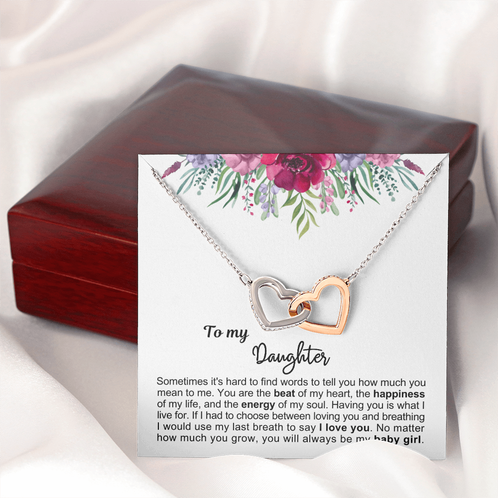 To My Daughter - Linked Hearts Necklace - Always My Baby Girl Message Card Gift