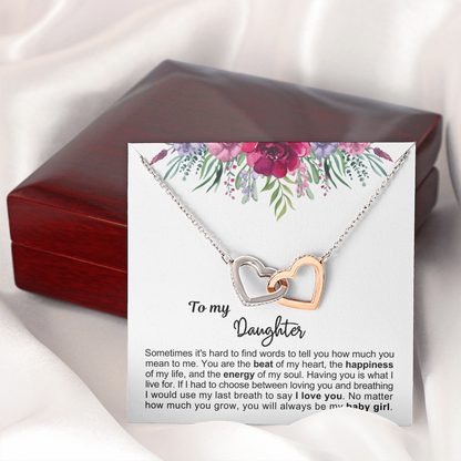 To My Daughter - Linked Hearts Necklace - Always My Baby Girl Message Card Gift