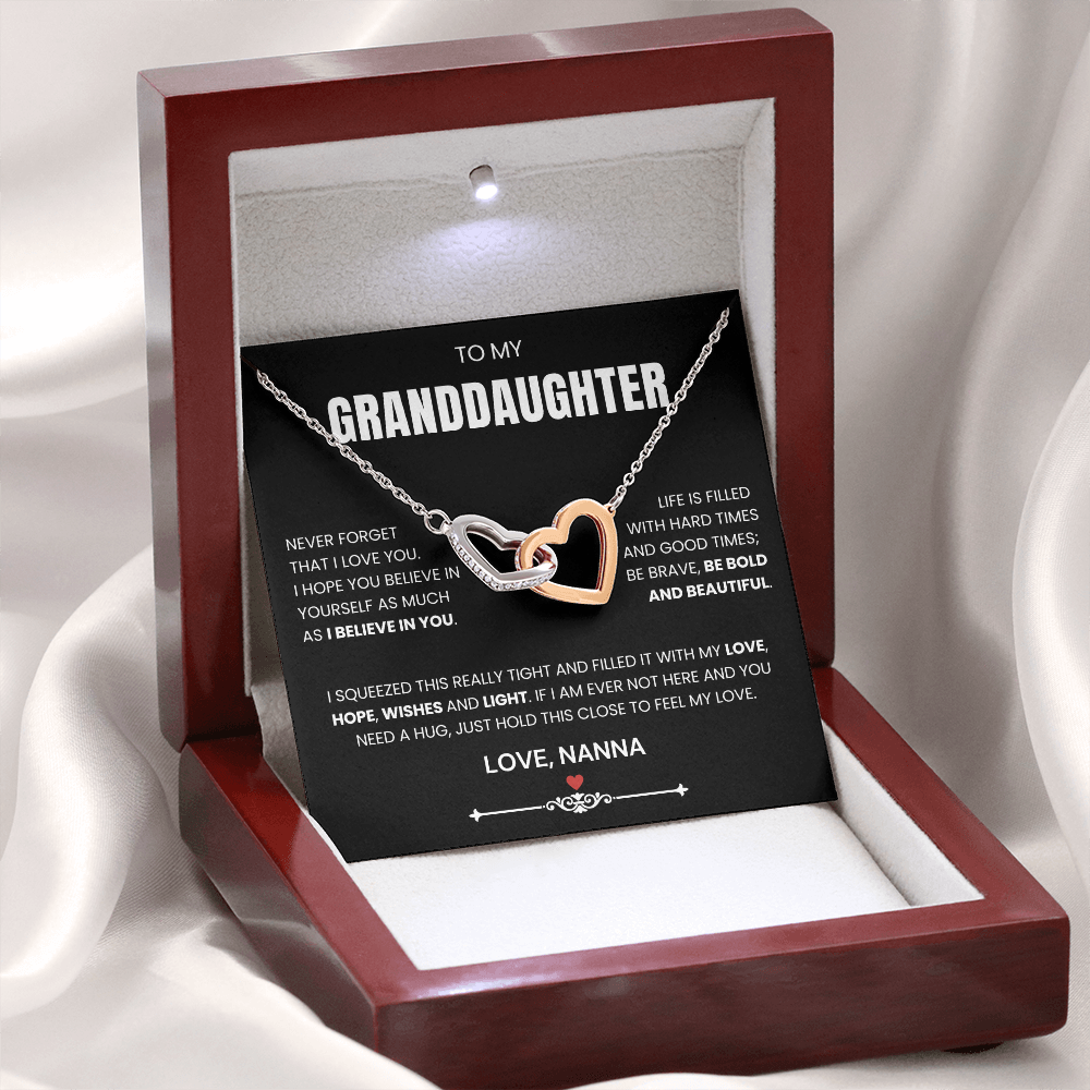 To My Granddaughter - Linked Hearts Necklace - Be Bold and Beautiful Message Card Gift