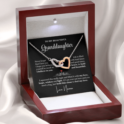 To My Granddaughter - Linked Hearts Necklace - Be Bold and Beautiful Message Card Gift