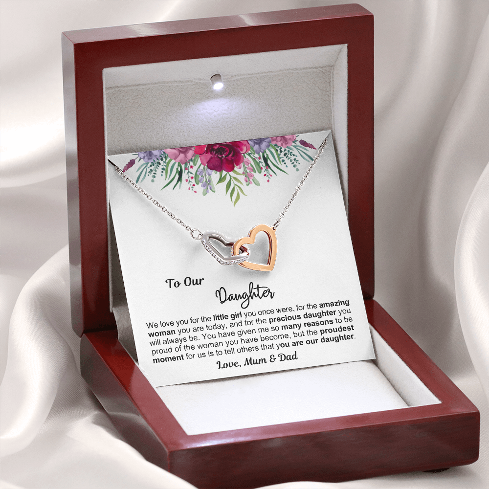 To My Daughter - Linked Hearts Necklace - Proud Of You Message Card Gift