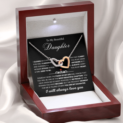 To My Daughter - Linked Hearts Necklace - You Are Never Alone Message Card Gift