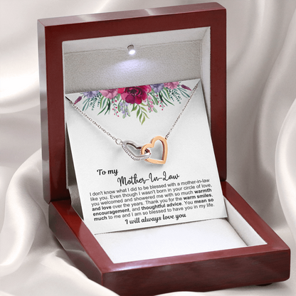 To My Mother In Law - Linked Hearts Necklace - You Are A Blessing Message Card Gift