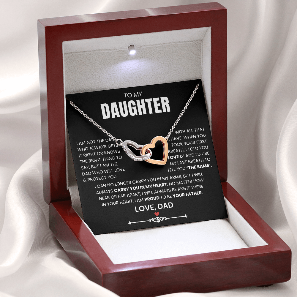 To My Daughter - Linked Hearts Necklace - Proud to Be Your Dad Message Card Gift