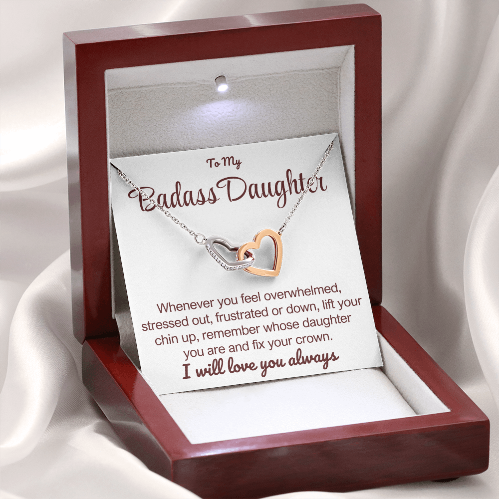 To My Badass Daughter - Linked Hearts Necklace - Remember Whose Daughter You Are Message Card Gift