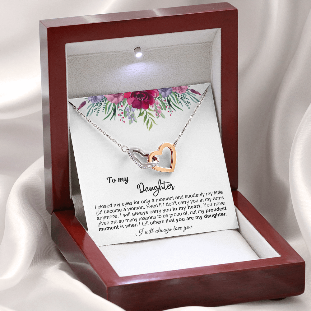 To My Daughter - Linked Hearts Necklace - Proud Of You Message Card Gift