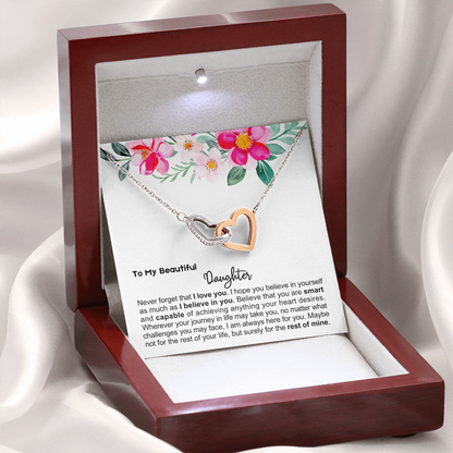 To My Daughter - Linked Hearts Necklace - Always Here For You Message Card Gift