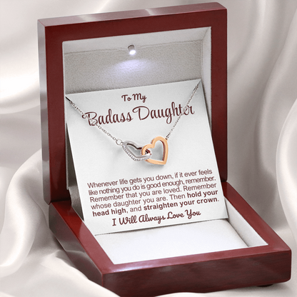 To My Badass Daughter - Linked Hearts Necklace - Remember Whose Daughter You Are Message Card Gift