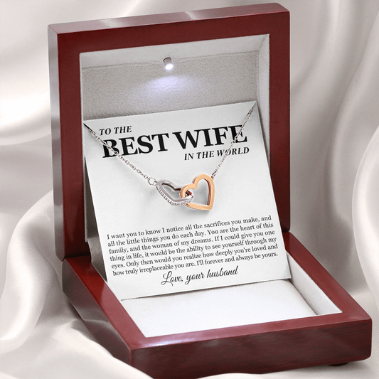 To My Wife - Linked Hearts Necklace - Woman of My Dreams Message Card Gift