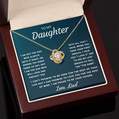 To My Daughter Necklace from Dad - Love Knot Necklace - Proud Father Message Card Gift