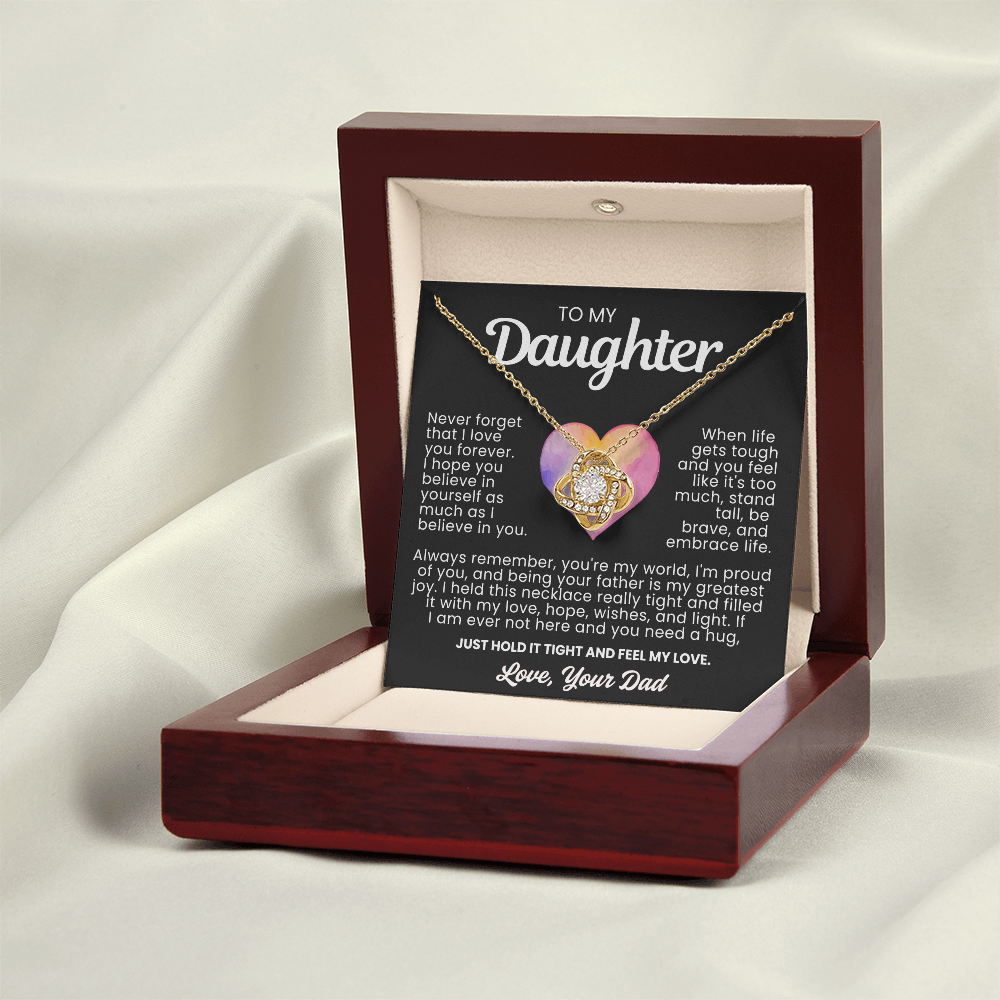 To My Daughter - Love Knot Necklace - You're My World Message Card Gift