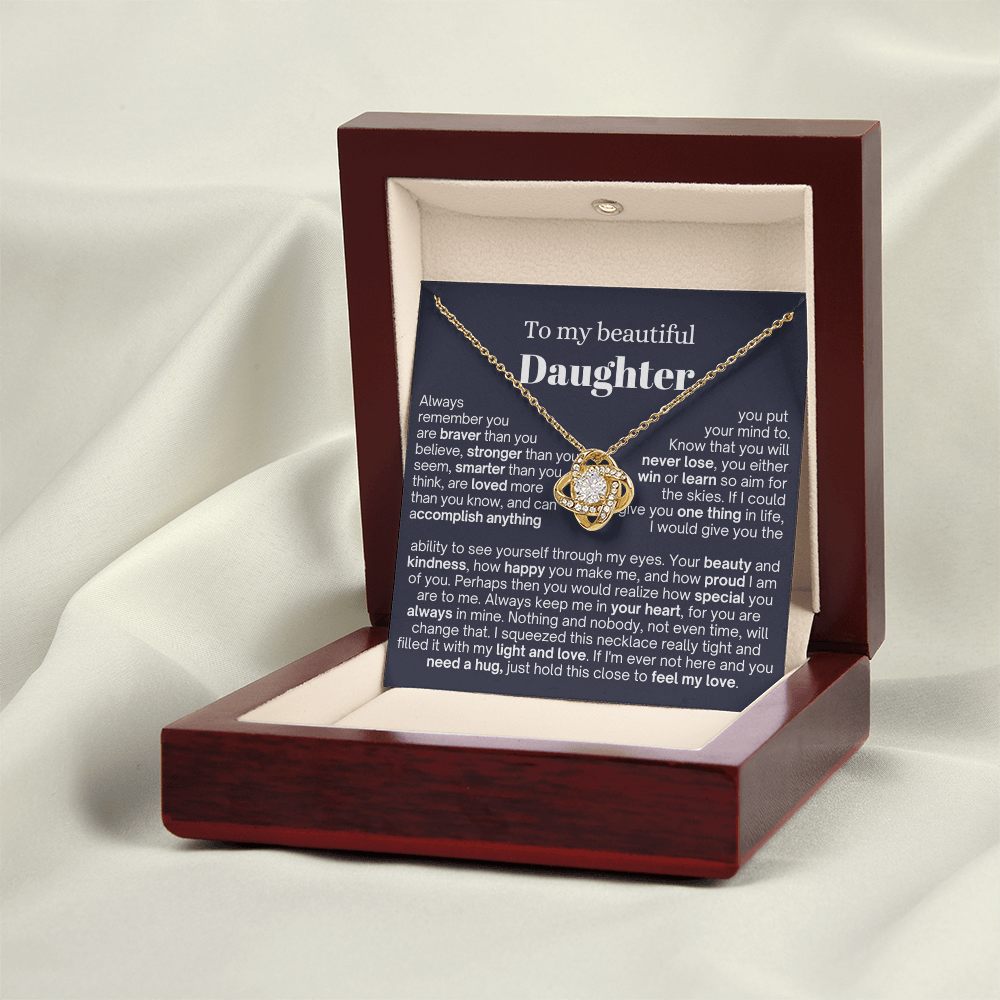 To My Daughter - Love Knot Necklace - Always In My Heart Message Card Gift