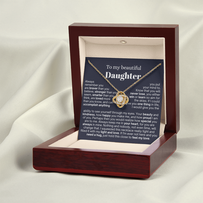 To My Daughter - Love Knot Necklace - Always In My Heart Message Card Gift