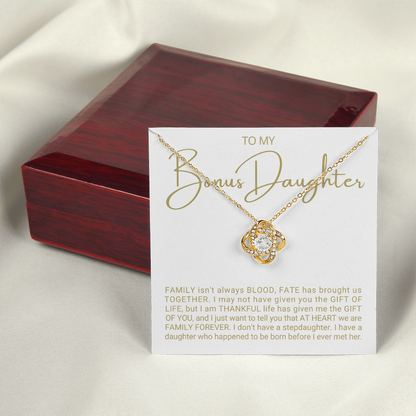 To My Bonus Daughter - Love Knot Necklace - Family At Heart Message Card Gift