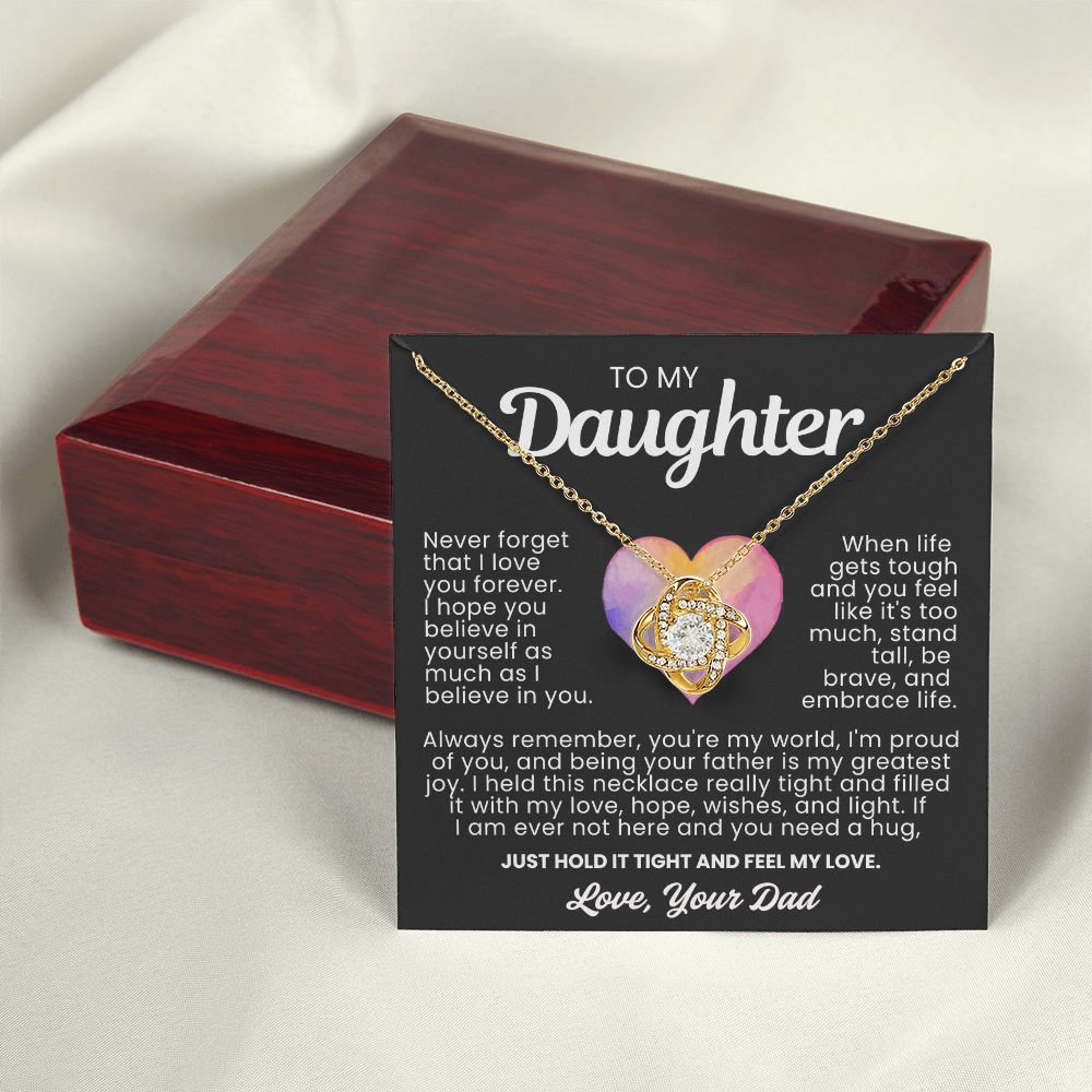 To My Daughter - Love Knot Necklace - You're My World Message Card Gift