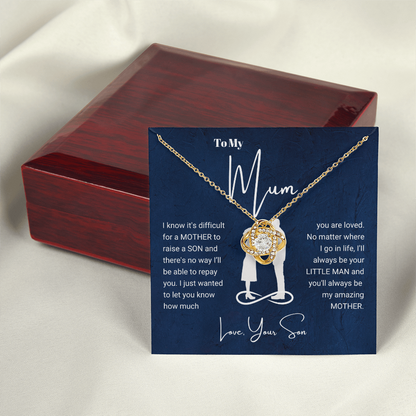 To My Mum - Love Knot Necklace - Always Your Little Man Message Card Gift
