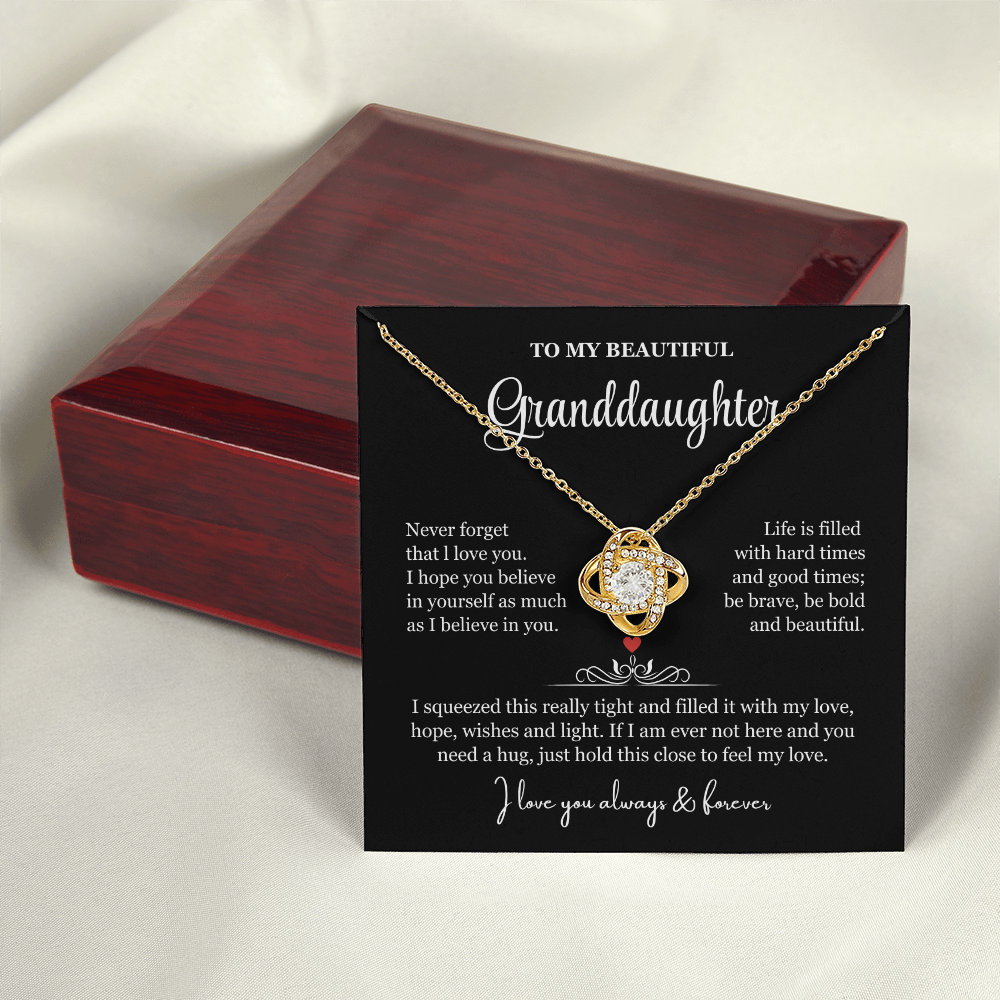 To My Granddaughter - Love Knot Necklace - Be Bold and Beautiful Message Gift Box