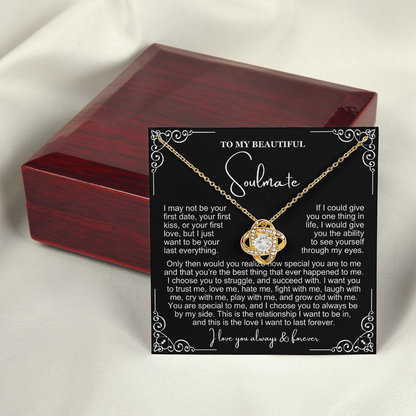 To My Soulmate Necklace - Love Knot Necklace - I Choose You Message Card Gift