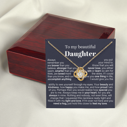 To My Daughter - Love Knot Necklace - Always In My Heart Message Card Gift