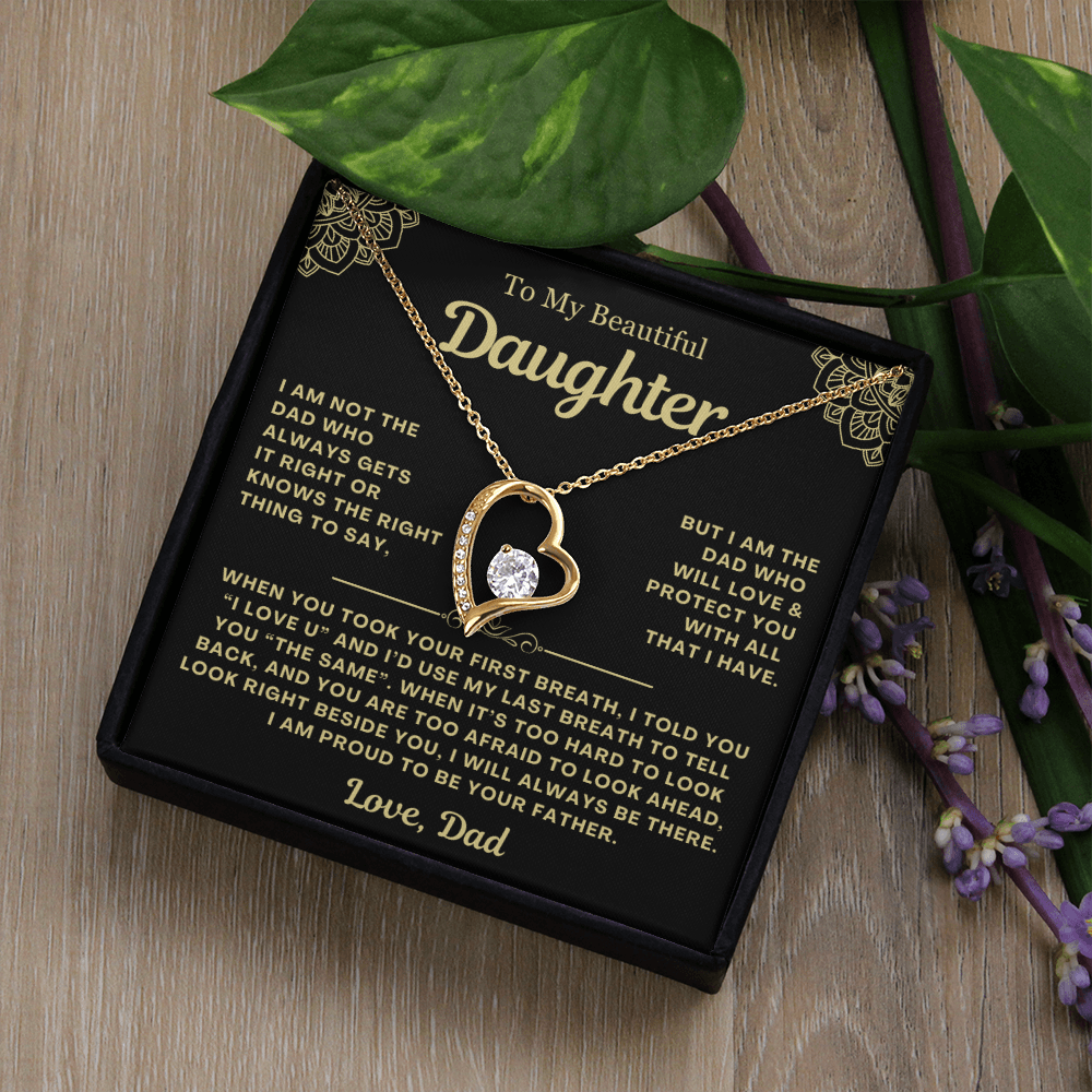 To My Daughter Necklace from Dad - Love Heart Necklace - Proud Father Message Card Gift