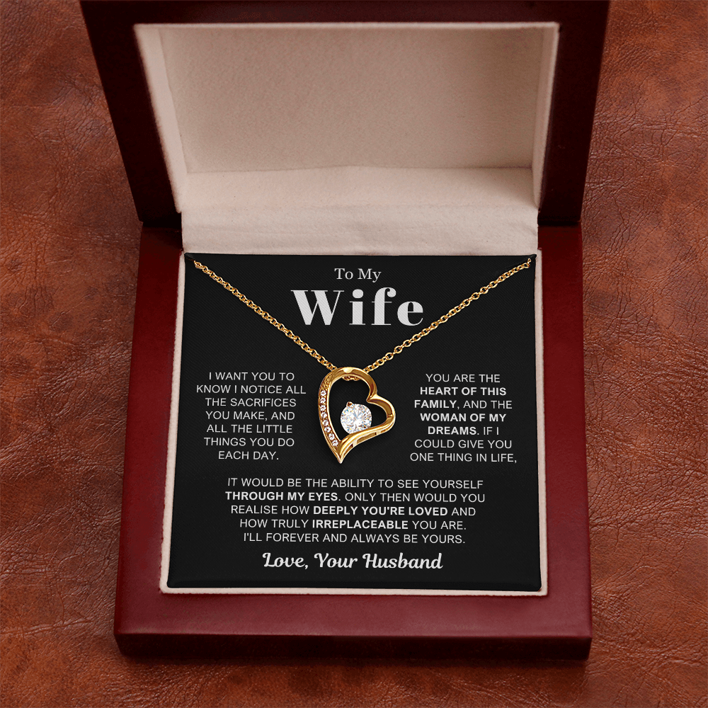 To My Wife - Love Heart Necklace - Woman of My Dreams Valentine's Day Gift