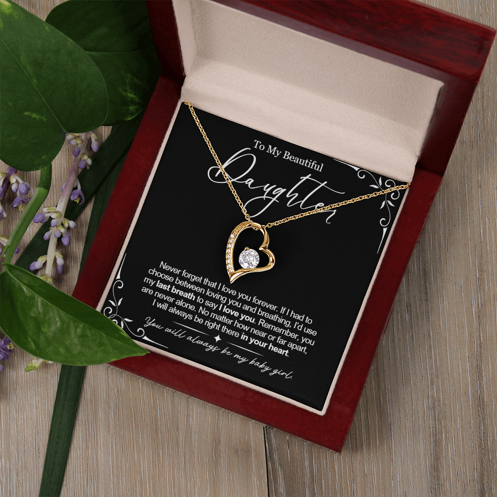 To My Daughter Necklace from Dad - Love Heart Necklace - Always My Baby Girl Message Card Gift