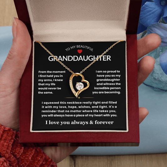To My Granddaughter Necklace - Love Heart Necklace - I Love You Forever Message Card Jewelry Gift