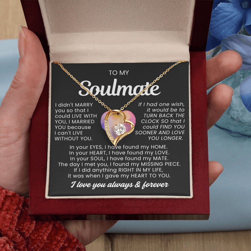 To My Soulmate - Love Heart Necklace -  Message Card Gift from Husband