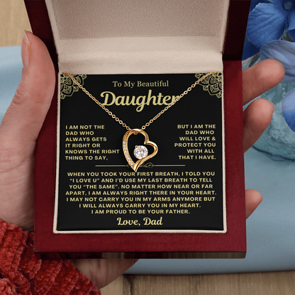 To My Daughter Necklace from Dad - Love Heart Necklace - Proud Father Message Card Gift