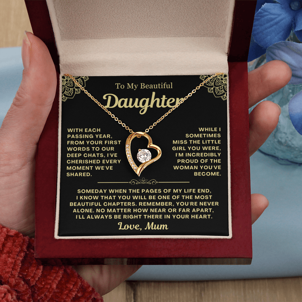 To My Daughter Necklace from Mum - Love Heart Necklace - You Are Never Alone Gift