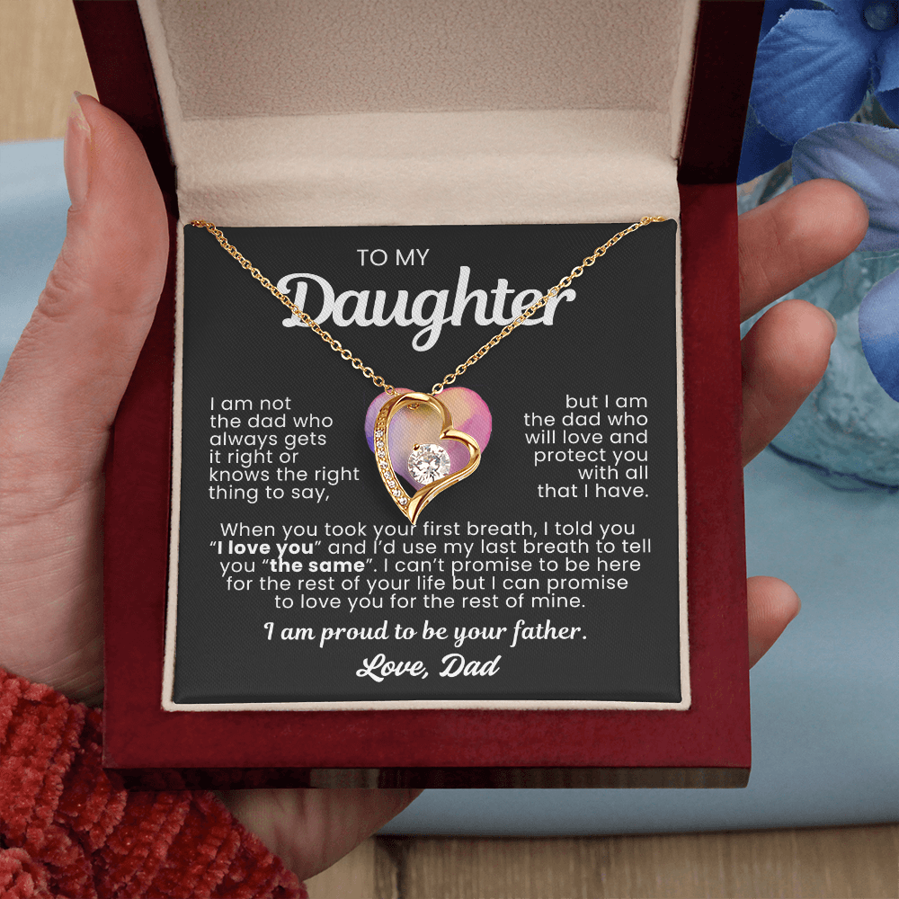 To My Daughter Necklace from Dad - Love Heart Necklace - Proud Father Message Card Gift