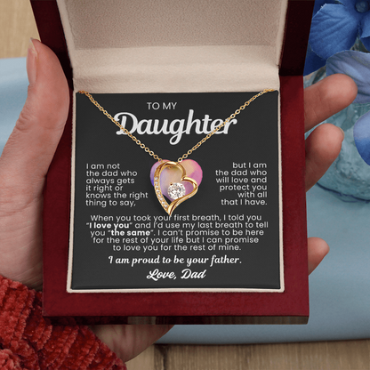 To My Daughter Necklace from Dad - Love Heart Necklace - Proud Father Message Card Gift