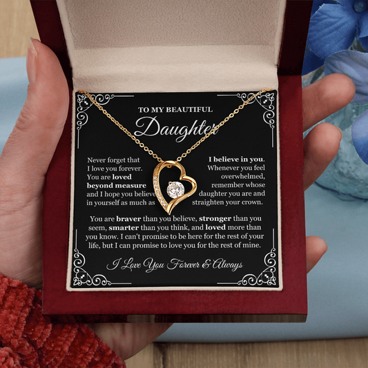 To My Daughter Necklace - Love Heart Necklace - Loved Beyond Measure Message Card Gift