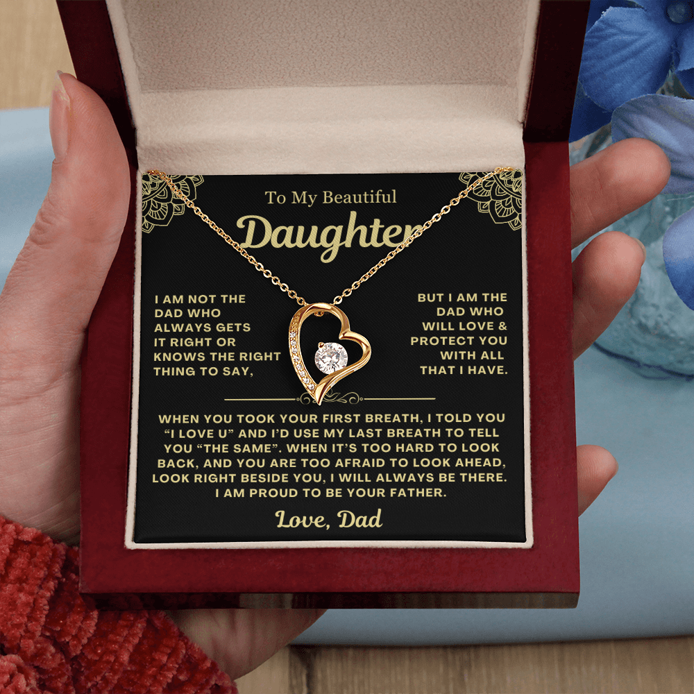 To My Daughter Necklace from Dad - Love Heart Necklace - Proud Father Message Card Gift