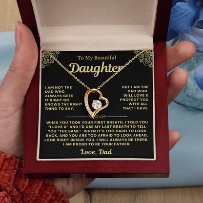 To My Daughter Necklace from Dad - Love Heart Necklace - Proud Father Message Card Gift