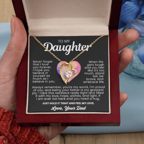 To My Daughter Necklace from Dad - Love Heart Necklace - You Are My World Gift D2