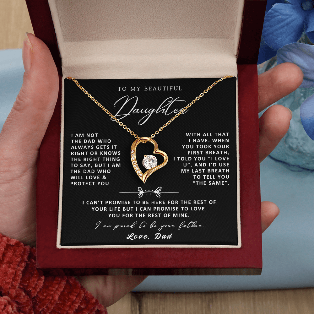 To My Daughter Necklace from Dad - Love Heart Necklace - Proud Father Message Card Gift
