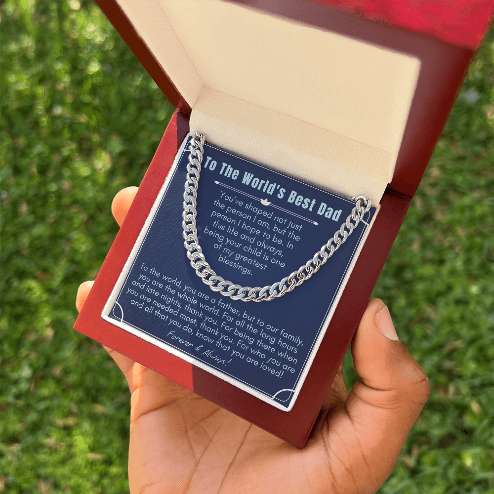 To My Dad - Cuban Link Necklace - World's Best Dad Message Card Gift