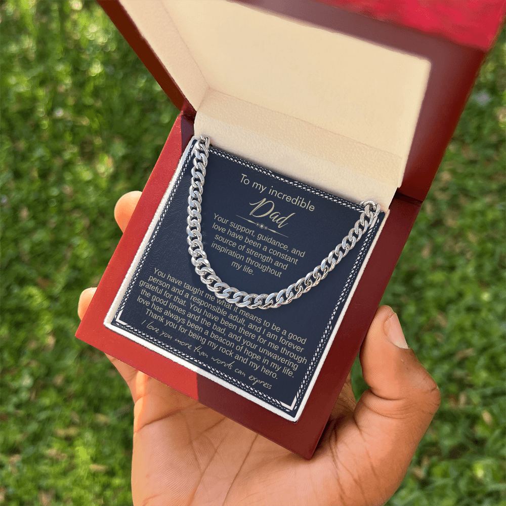 To My Dad - Cuban Link Necklace - Love You More Than Words Can Express Message Card Gift