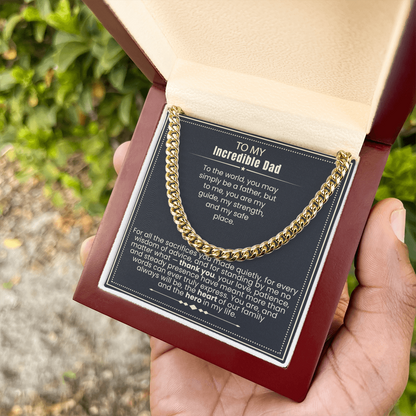 To My Dad - Cuban Link Necklace - You Are the Heart of Our Family Message Card Gift