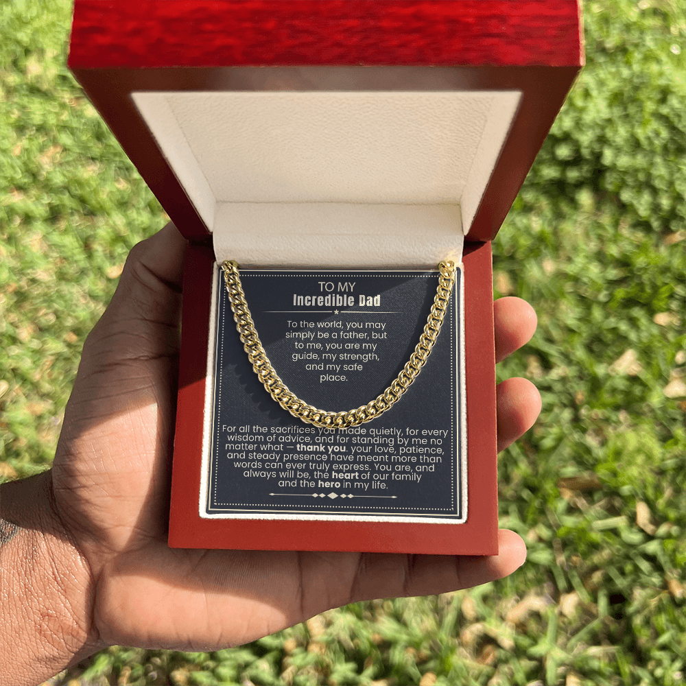 To My Dad - Cuban Link Necklace - You Are the Heart of Our Family Message Card Gift